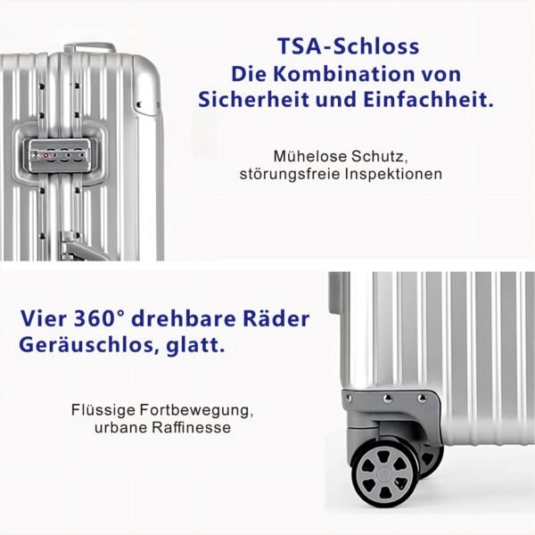 Aluminium Reisekoffer Bordkoffer Hartschalen-Koffer Trolley Rollkoffer Handgepäck Teleskopgriff, TSA, 4 Rollen